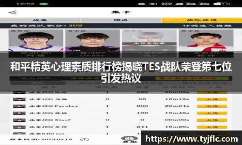 和平精英心理素质排行榜揭晓TES战队荣登第七位引发热议